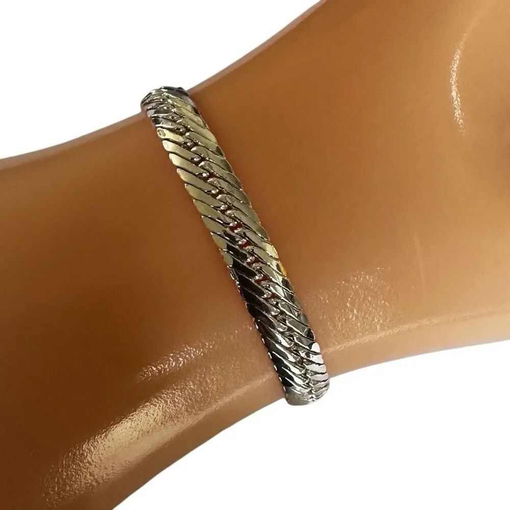 Silver-Tone Woven Herringbone Bracelet
